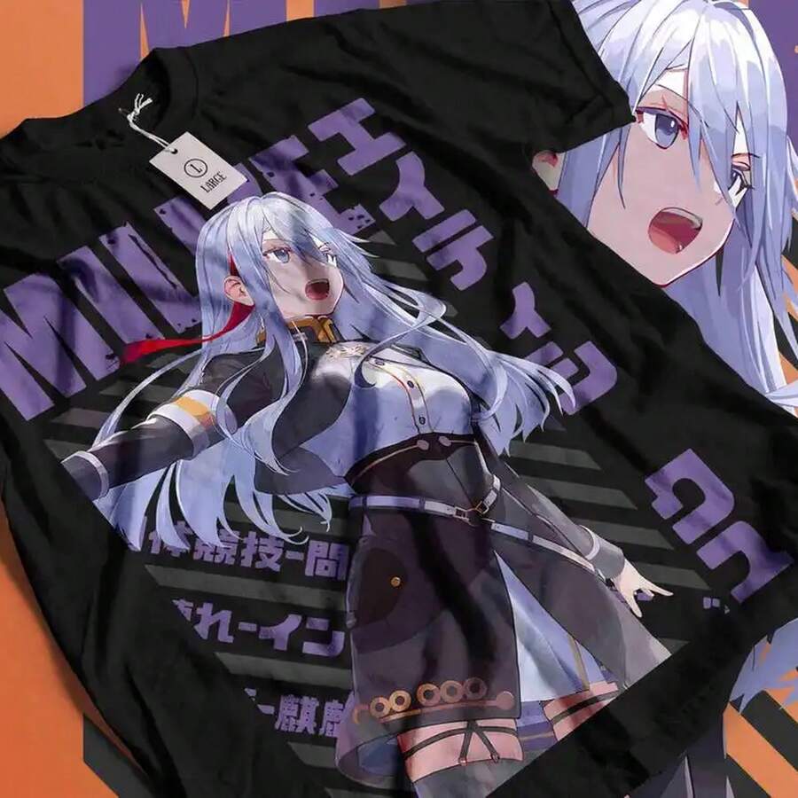 Camiseta japonesa de anime 86 EIGHTYSIX, ropa de estilo oversize unisex, apta para todas las estaciones, estilo streetwear moderno para parejas, 220 g de algodón puro, manga corta, para hombres y mujeres, tejido grueso, resistente a las arrugas y que no se deforma fácilmente. Estilo sencillo y versátil, ligero y transpirable, perfecto para ir al trabajo, viajar, acampar, ir de compras y para el tiempo libre diario. - Negro - Ver 1