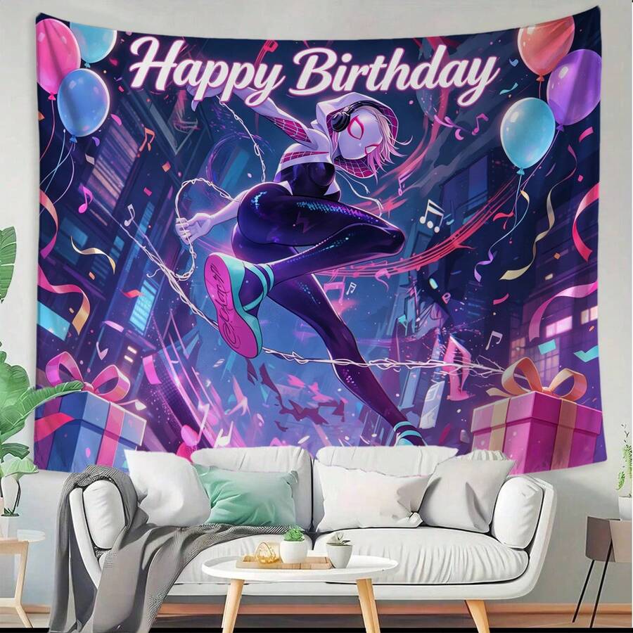 1pc S-Pider-Man Miles Morales Birthday Backdrop, Themed Birthday Party Backdrop,Cartoon Character TapestryNeon Cyberpunk Style Happy Birthday Party Banner, M-Arvel Themed Party Decor Tapestry, Aesthetic Ins Style Birthday Photo Booth Prop, High Definition Print Party Decoration Backdrop Cloth,The Perfect Gift For Family And Friends, Birthday Party Decoration,Holiday Decoration, Decoration Themed Perfect Gift,For Bedroom Living Room Corridor, Wall Art, Wall Decoration, Room Decoration - Nhiều màu-A - Xem 1