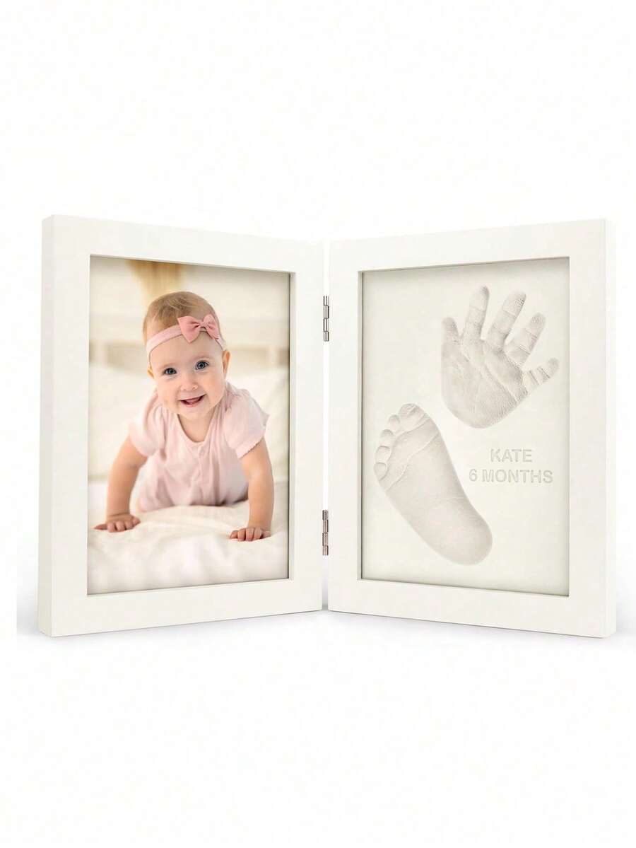 1 Set Baby Hand And Footprint Keepsake Set With Printing Paper And White Photo Frame, Perfect For Baby Growth Commemoration, Baby Shower, Family Decor, Baby Shower, Easter Gift, Suitable For Boys And Girls - Multicolor - View 1
