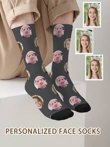 1 Pair Customized Face Pattern Socks, Personalized Photo Socks, Customized Funny Face Socks, Customized Pattern Socks, Print Any Face Image On Socks, Anniversary Gift, Valentine's Day Gift, Unique Birthday Gift, Customized Collectible Gift - Multicolor - View 10