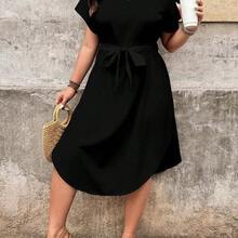 Simple Solid Black Plus Size Women's Casual Beach Dress Suitable For Summer Black Casual Dress Casual Midi Dress,Business Casual Woman,Teacher Outfits For Women Suitable For Going Out Chic Dress,Spring/Vacation - Multicolor - Ver 6