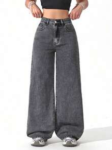 Unity Jeans de mezclilla lisos y casuales para mujer - Gris - Ver 1