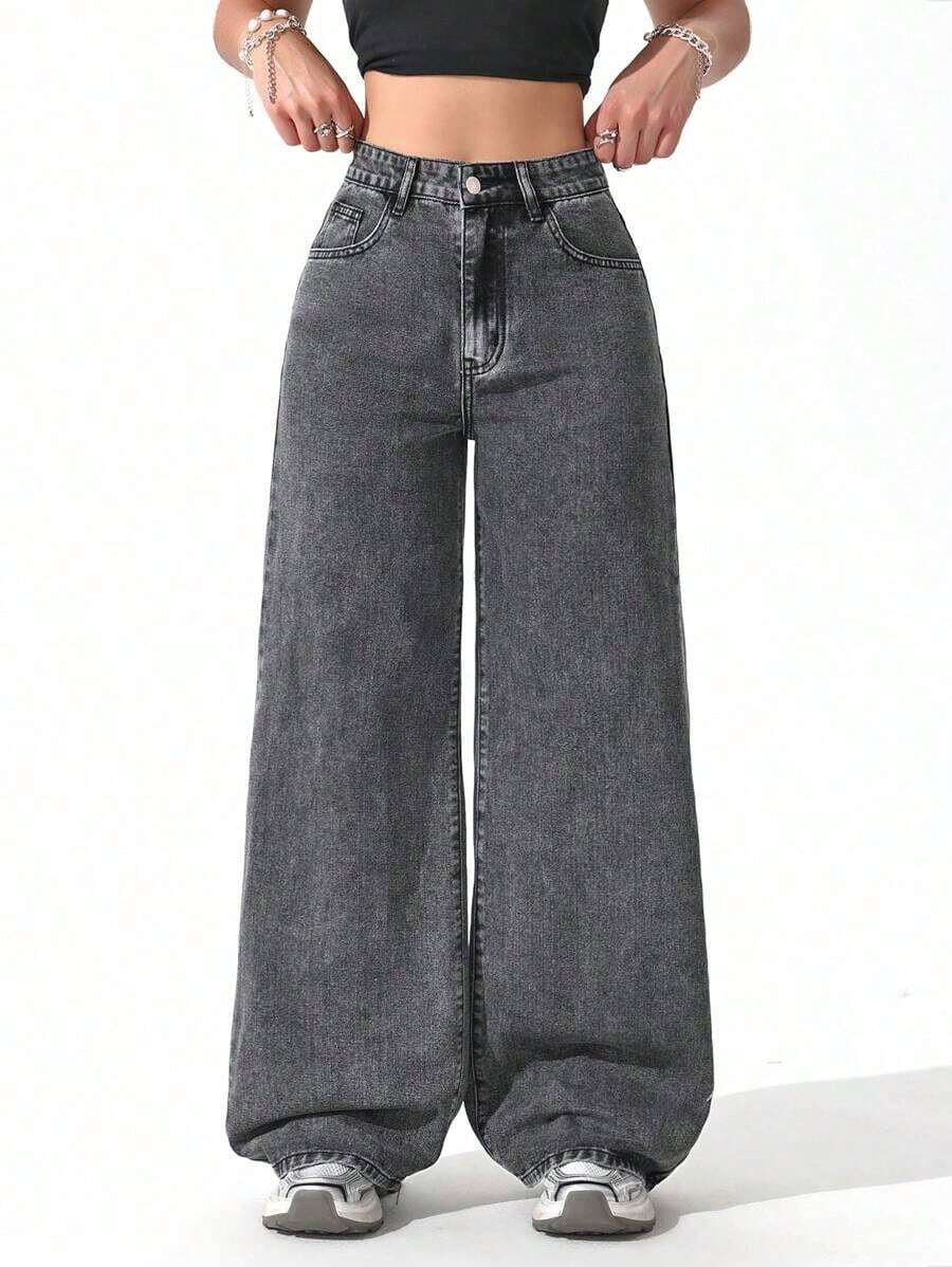 Unity Jeans de mezclilla lisos y casuales para mujer - Gris - Ver 1