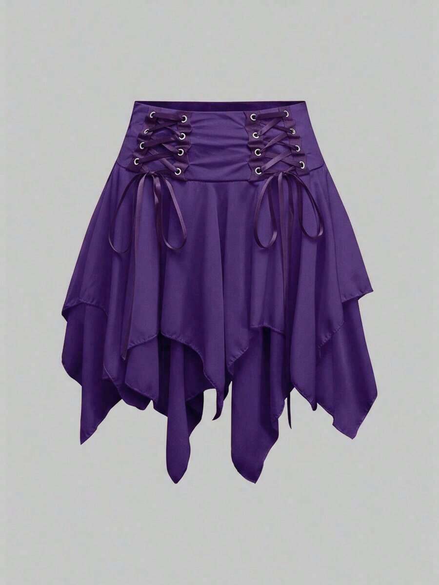 Goth Falda con cordones sólida - Morado - Ver 1