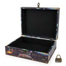 WANLIAN - Cofre de madera y piel con tapa y cerradura caja de almacenamiento decorativa de joyería para niños adolescentes para cumpleaños boda día de Navidad - Marrn - Ver 8