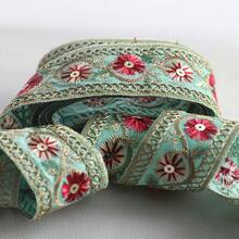 1/5"復古花卉亮片刺繡裝飾緞帶，適用於衣物、配件、包包、帽子、窗簾及手工藝裝飾蕾絲飾邊 - 多色C - 查看 16