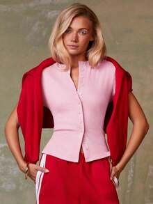Cárdigan rojo casual para mujer - Rosa - Ver 4