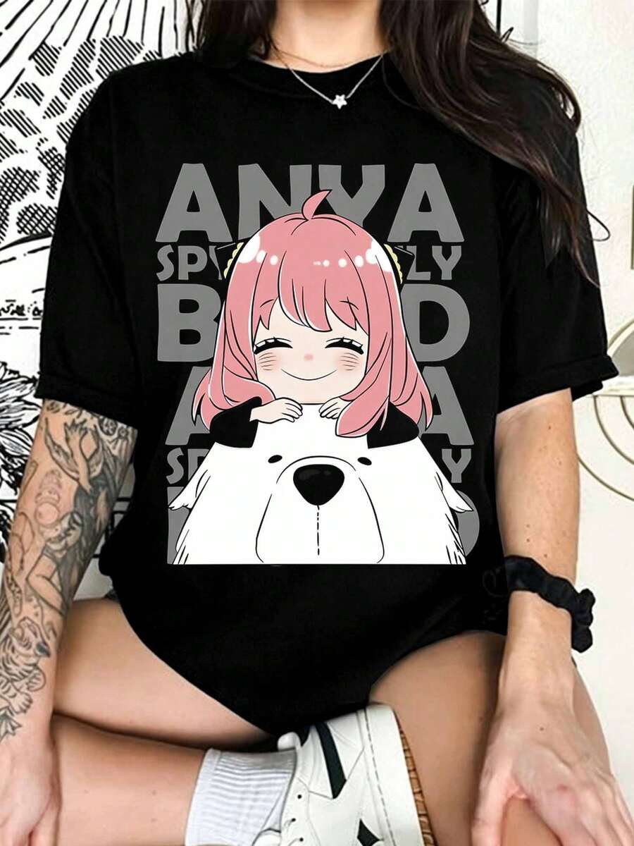 A-AnyaS E-ForgerS & Bond SpySS X FamilySS Anime Graphic Oversized Black T-Shirt, Fan Tee - Black - View 1