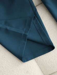 Pantalones casuales sueltos con bolsillos plisados de unicolor para mujer - Azul - Ver 4