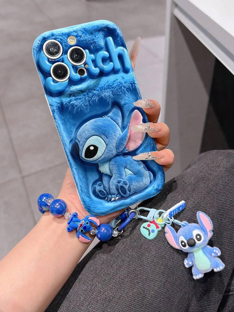 Disney Has Authorized, Phone Case - Chain Set, The Stitch Lilo & Stitch 3D Phone Case Plus A Silicone 3D Stitch Bracelet With Metallic Ring Removable Bracelet, Stitch And Angel Pattern, Compatible With Iphone17/16/15/14/13/12/11/XS/XR/X Plus Pro Max, A Stylish Cartoon Phone Case, The Perfect Gift Choice, Phone Protection, Durable Phone Cover, Great Gift For Friends And Family. - White - View 1