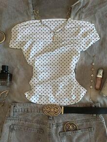 Camiseta de moda con estampado de labios de hombros descubiertos en negro para mujer, de verano - Blanco - Ver 6