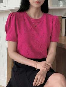 Blusa de mujer de manga corta y cuello redondo, camiseta de verano - Rosa - Ver 2