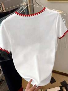 Camiseta de mujer de manga corta con cuello redondo, estampado floral y de uso versátil - Blanco - Ver 2