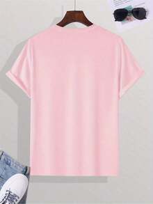 Camiseta de manga corta con estampado de letras para hombre, moda de verano - Rosa - Ver 2