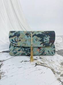 春夏新款女式刺繡印花手拿包,流蘇裝飾,奢華刺繡復古風,適合日常、派對、宴會、生日、婚禮,輕便手提包,百搭復古魅力,追求優雅個性化女性的理想選擇,適用於任何場合,優雅奢華女士包 - 軍綠色 - 查看 13