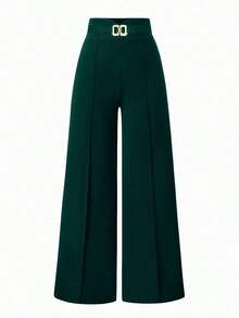 Pantalones informales de pierna ancha de unicolor para mujer - Energía azul - Ver 1