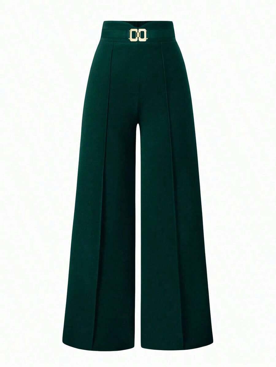 Pantalones informales de pierna ancha de unicolor para mujer - Energía azul - Ver 1