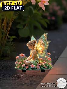 1pc 2D Acrylic Flower Vase Holder, Suitable For Flower Pot And Soil Decor, Fairy Sitting Posture To Embellish Flower Bed And Yard, Outdoor Decor And Great Gift Choice, Collectible Buildings & Accessories, Lawn Decor, Garden Decor, Balcony, Outdoor Flower Pot, Floral Arrangement, Personalized Gift, Garden Supplies, Durable Acrylic Garden Stake, Garden Decor, Floral Supplies, Outdoor Decor, Fence Garden Ornament, Flower Stand - Colorful - View 7