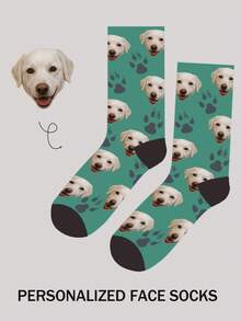 1 Pair Customized Mid-Calf Socks, Bow Tie Pattern, Customized Face Pattern Socks, Couple Socks, Customized Photo Socks, Customized Printed Socks, Personalized Fun Face Pattern Socks, Customized Image Socks, Can Print Any Face Shape On Socks, Anniversary Gift, Valentine's Day Gift, Birthday Gift, Wedding Gift, Mother's Day Gift, Father's Day Gift, Gift For Best Friend, Gift For Parents, Gift For Girlfriend/Boyfriend - Green - View 5
