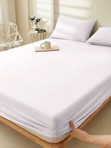 1pc White Super Soft Solid Color Fitted Sheet, Bedding, Lightweight Fitted Sheet, Mattress Cover, Deep Pocket Design Up To 11.8 Inches Fitted Sheet, Soft & Breathable, Suitable For Single, Double, Queen, King Size Beds, All Seasons, Room Decor, Machine Washable - White - View 6
