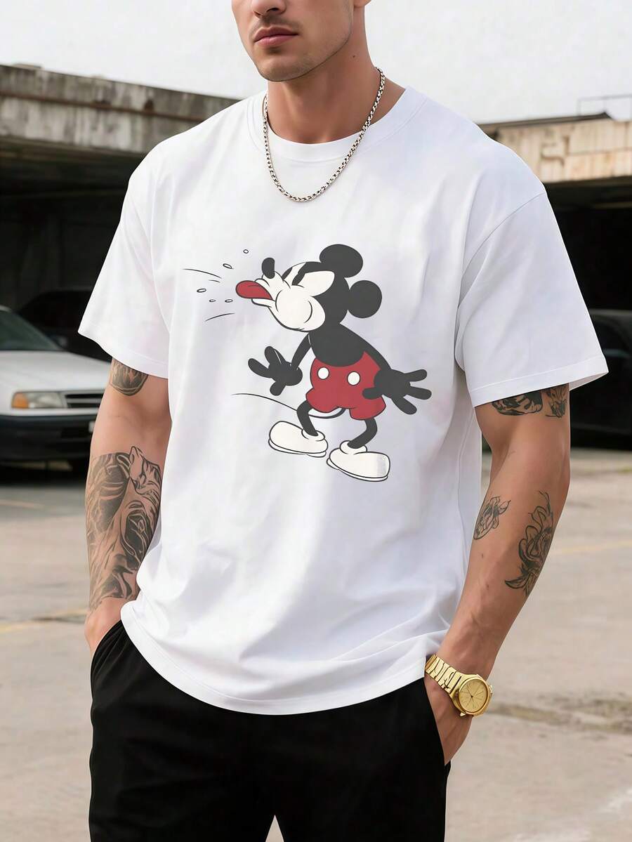 Unisex Disney Goofy Mickey Tee, Retro Cartoon Print, Casual Fit, Fun & Nostalgic For All. - 白色 - 查看 1