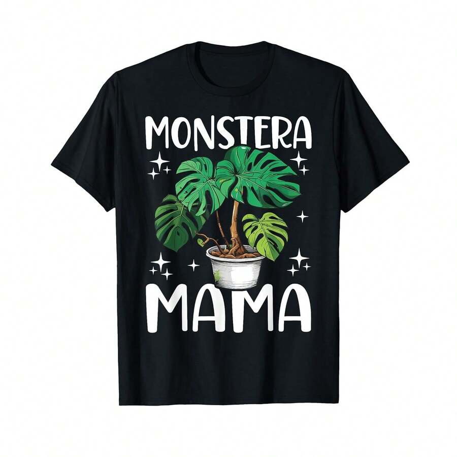 Camiseta unisex de manga corta, camiseta divertida de Monstera Mama para amantes de las plantas de interior, Spiderman, ,  Mujer, Romwe Men, boho chic, regalos para maestros, camiseta de mujer, atuendos curvy para hombre, y2k. - Negro - Ver 1