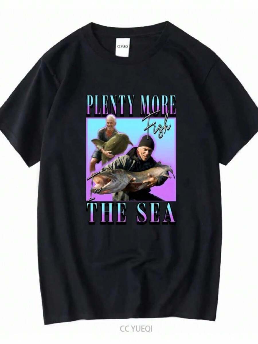 playeras de mujer 2026 River Monsters Homage T shirt Plenty More Fish in the Sea Jeremy Wade Killer Catfish Fishing s Fisherman vintage Washed Casual - Negro - Ver 1
