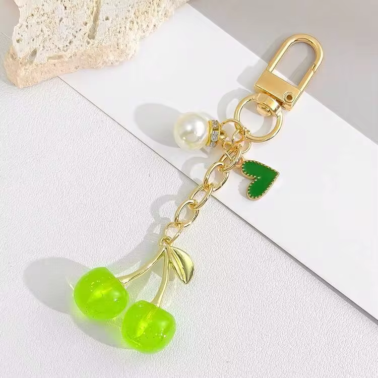 1pc Women's New Shiny Simulated Cherry Keychain Accessory, Fashionable Delicate 3D Fruit Bag/Phone Charm, Key Chain - Multicolor - View 1