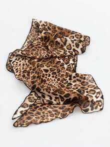 Bufanda ligera con estampado de leopardo para mujer, chal de seda suave, accesorio versátil para la cabeza y el cuello, uso diario casual - Café integral - Ver 3