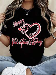 Camiseta de San Valentín con Corazón Blanco y la Frase 'Te Amo 14', Estampado para el Día de San Valentín, Camiseta Casual para Mujer para Celebración del Día de San Valentín > Hermosa. - Negro - Ver 11