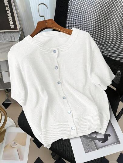 2026 Spring/Summer New Breeze Comfortable Elastic Crew Neck Knit Casual Elegant Cover Up Sweater