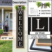 Outdoor Wooden Welcome Sign For Front Porch Standing Vertical Farmhouse Porch Board Decor, Large Wood Wall Hanging Sign With Eucalyptus Leaves And Bow For Entryway Garden And Patio, Wood Black - 立式歡迎牌(黑色) - 查看 11