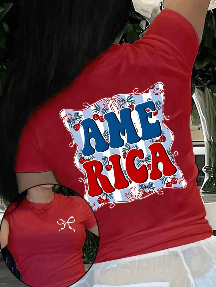 Women's Oversized Red Summer T-Shirt With Tropical Hibiscus Print. Casual Red Short-Sleeved T-Shirt With Hibiscus Flowers, Ideal For Beach And Summer Looks. - YH363-紅色 - 查看 1