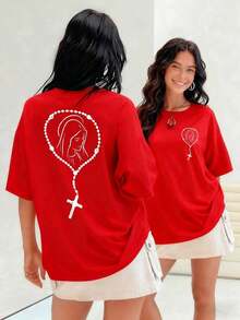 Women's T-Shirt With A Rosary Featuring The Virgin Mary, A Symbol Of Faith And Spiritual Devotion. This 100% Cotton T-Shirt Is A Perfect Gift For Those Seeking Inner Peace And Divine Connection. Comfortable And Lightweight. - 黑色 - 查看 9