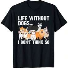 Camiseta de manga corta con estampado divertido para amantes de perros, accesorios y artículos para dueños de perros, "La vida sin perros es linda... No lo creo", unisex para adultos y niños, negra, 100% algodón. - Negro 23 - Ver 6