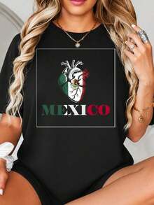 Impresión gráfica de la ilustración anatómica del corazón Fl-ag de México, Emblema del Orgullo Nacional con Águila y Cacto, Esquema de Color Verde, Blanco y Rojo, Arte Patriótico Desi.jpgRegalos personalizados: Camisetas para mujer con estilos modernos, hippies, casuales y minimalistas. Ropa masculina personalizada única, armarios cápsula, ropa básica/urbana para hombre. Regalos ideales para novios, familiares y amigos, adecuados para cumpleaños, vacaciones, colegio/competiciones, deportes/escalada, etc., también adecuados para la moda de otoño y actividades urbanas. Verano negro. - Negro - Ver 2