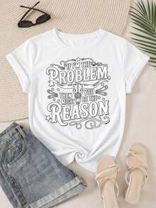 Plus Size T-Shirt With Floral Print, Floral Design With Daisies And Leaves, Vintage Wildflower Pattern, Perfect For Wearing Outdoors In Summer, Round Neck. - 白色 5 - 查看 7