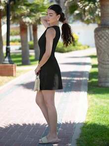 Vestido mini de unicolor para mujer, de moda para el verano - Negro - Ver 6