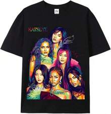 Camiseta unisex, camisetas gráficas Katseye para fans, mujeres y hombres, mercancía Katseye, ropa de mujer, blusas casuales para mujer, camisas para mujer, blusas para mujer, camisas. Tela ligera y transpirable, conjuntos casuales para mujer, ropa para clima cálido, diseño divertido, ideal para jugar al aire libre. ,Fashion Basic Pure Cotton Short Sleeve Tee, Casual Loose Silhouette For Ladies Young Female, Soft Skin Friendly Texture For Street Fashion Vacation Travel School Life Party Outdoor Daily Weartops elegantes playeras de niña tropicoqueta karol playeras de mujer tops de mujer tops de mujer ropa de niñas de 29 años ropa deportiva de mujer - Negro - Ver 1