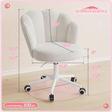 EnHomee Velvet Office Chair Cute Petal Desk Chair, Modern Flower-Shaped Vanity Chair With Wheels, Armless Desk Chair With Back, Hight Adjustable & 360° Swivel Chair, White - 白色 - 查看 9