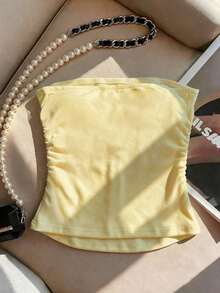 Nuevo top bandeau ajustado y sexy con adornos de strass, adecuado para uso diario, fiestas y citas - Amarillo - Ver 2