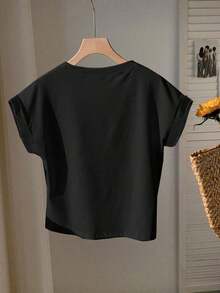 2 piezas de camisetas de manga corta con cuello redondo y hombros caídos, ligeramente transparentes, adecuadas para el verano - Multicolor 3 - Ver 6