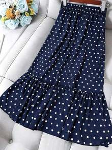Falda de mujer elegante con pliegues y lunares - Azul marino - Ver 2