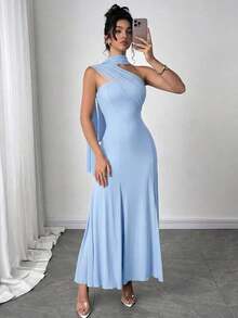 Vestido casual y elegante de mujer de color verde menta con cinta y espalda descubierta.Tiene tres formas de usarlo, se puede combinar con diferentes atuendos, adecuado para salidas casuales diarias, vacaciones en la playa, fiestas en el jardín y - Azul - Ver 6