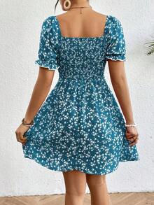 Vestido casual de mujer con estampado floral ditsy para vacaciones - Azul - Ver 2