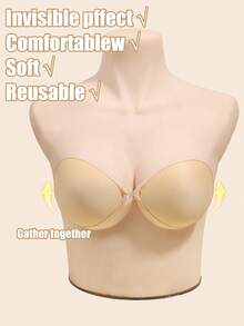 Reggiseno adesivo nude push-up senza spalline e senza schienale, con supporto laterale del seno, invisibile e senza cuciture, per abiti da matrimonio e da festa, coppe A-D - Multicolore - Visualizzare 7
