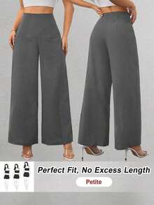 Pantalones de pierna ancha de textura de cintura alta, de estilo casual y sencillo, apropiados para ir a la escuela o para ir y venir al trabajo - Gris Oscuro - Ver 7