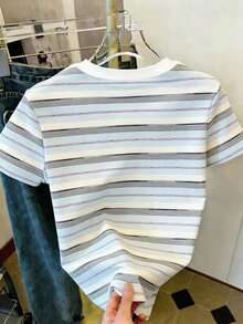 Camiseta de manga corta de mujer con cuello redondo, estampado de lunares, de uso casual y versátil para uso diario - Multicolor 5 - Ver 2
