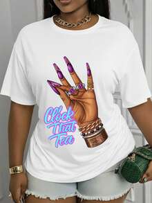 This Short-Sleeved T-Shirt Features A Clock And Tea Print And Is Made From Medium-Stretch Fabric. It's Machine Washable And A Versatile Wardrobe Essential Suitable For Any Season, Offering Everyday Comfort With A Relaxed Fit And Stretchy Fabric. - 白色 - 查看 1