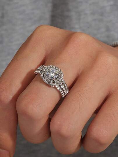 1 Miếng Đúng mốt Của phụ nữ Chủ yếu đá Nhẫn cưới , Duyên dáng & Sang trọng Kim Cương Đầy Đủ Nạm Nhiều Kích thước Ngón tay Nhẫn , Thích hợp Cho bữa tiệc & Lễ tạ ơn Mặc